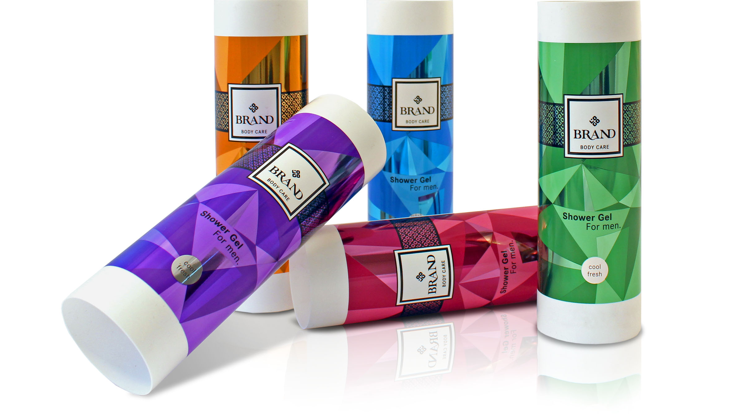 5 farbige Kunststoffbehälter Kosmetik mit Oberfläche im DiF- und IDD-Druck
