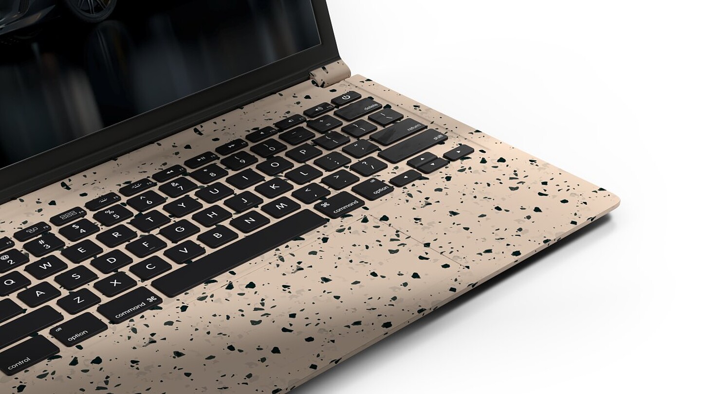 Laptop-Oberfläche aus Recycling-Granulat mit Terrazzo Designdekoration